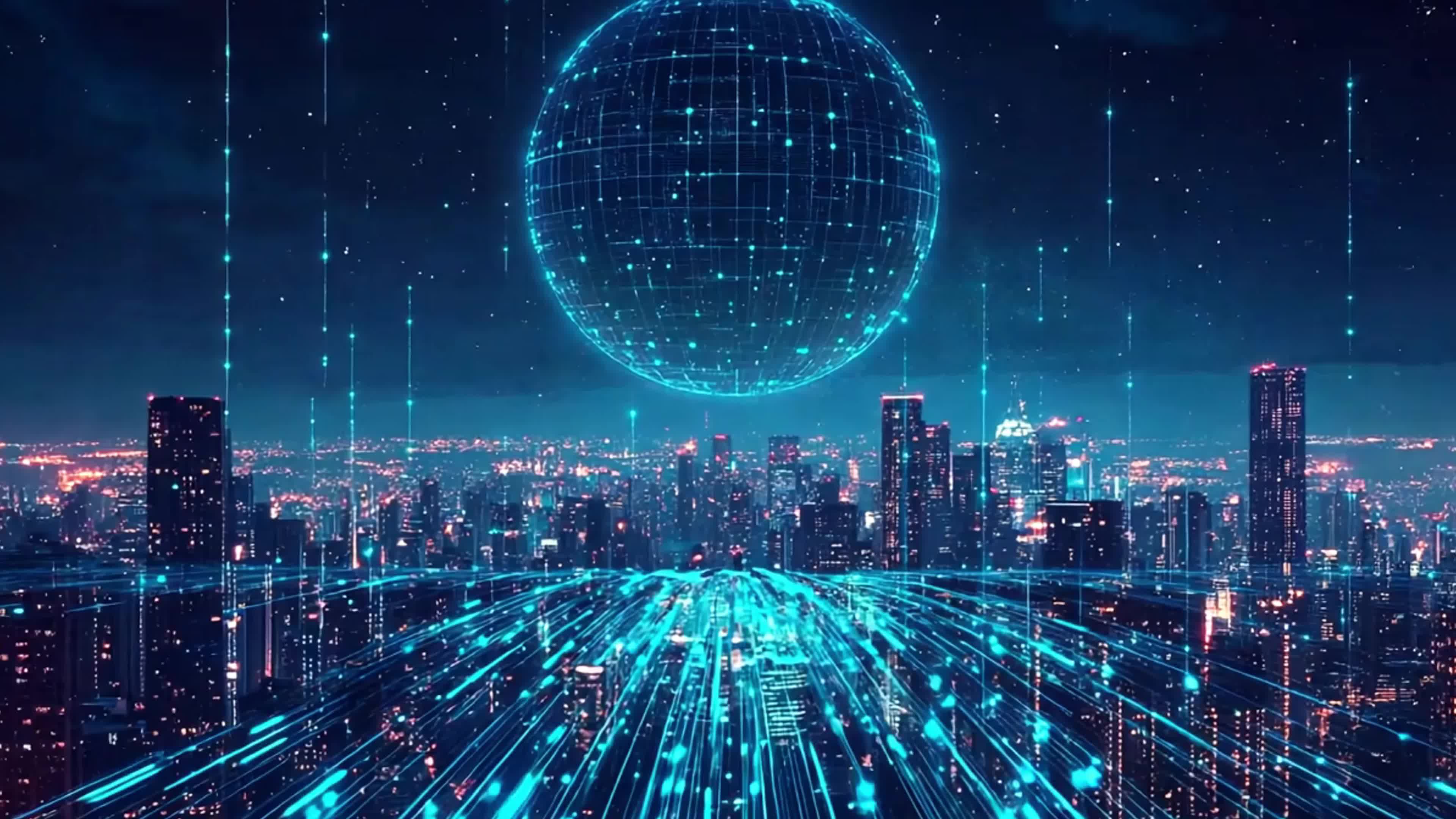 4k未来城市网络空间科技背景素材特效